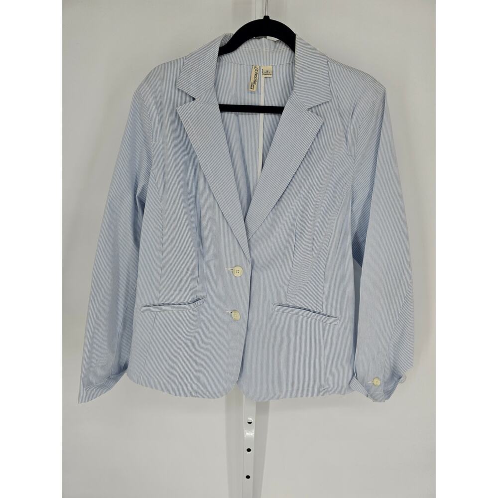 St. John's Bay Women's Light Blue Striped V-neck Single Button Jacket Size 1X